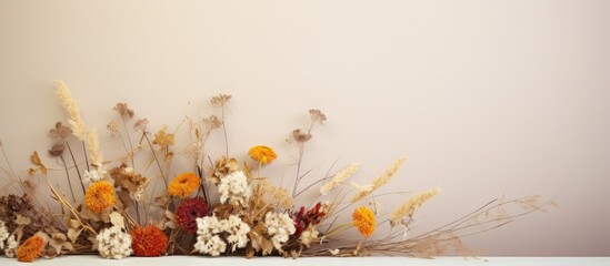 Aufkleber - Dried flowers arranged romantically against a plain backdrop with copy space image.