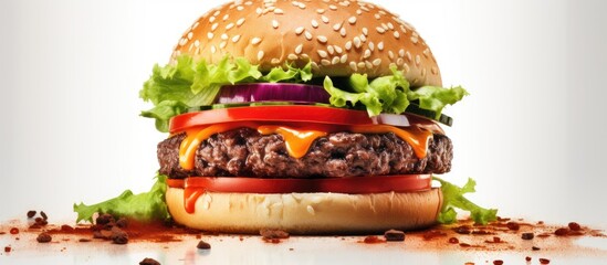 Leinwandbilder - Delicious hamburger on a white backdrop with copy space image.