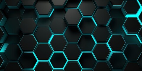Continuous flat hexagonal grid on black background pattern texture web website banner design