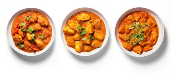 Aufkleber - Tasty chicken curry collage on a white background with copy space image.