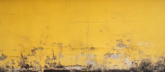 Wall Mural - Old faded yellow wall painted with black paint, copy space image.