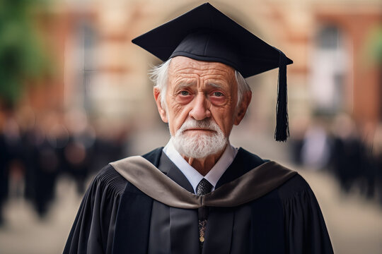 AI generative photo image of mature intelligent man graduation wearing tassel headwear hat