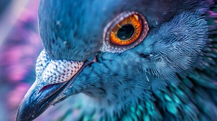 Poster - A close up of a blue bird with orange eyes and feathers, AI