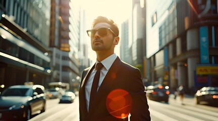 Poster - Professional executive wearing suit, standing in the middle of road video