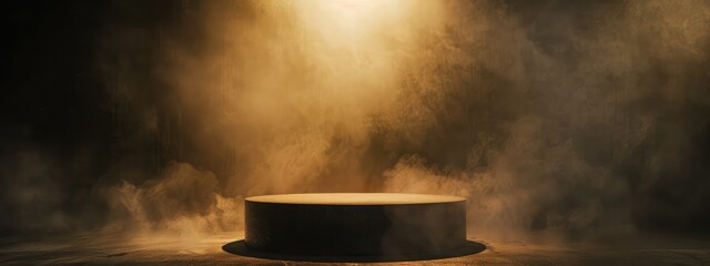 3d rendering of empty dark podium with golden spotlight.
