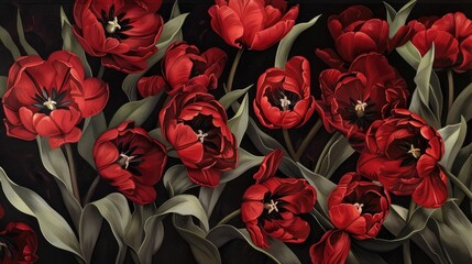 Wall Mural - Crimson Tulips Ruby Blooms