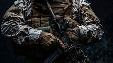 Wall Mural - Soldier in Battle, Holding Rifle, Ready to Defend