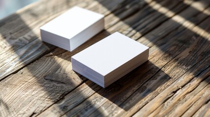 Professional Branding Business Cards Mockup on Rustic Wooden Table Blank Templates for Corporate Identity and Marketing Materials