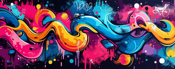 vibrant street art mural with graffiti and tags. vector flat minimalistic isolated