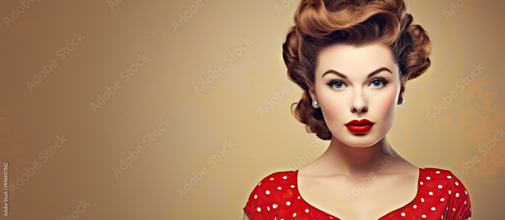 Vintage pin-up woman posing in a polka dot dress, featuring striking ...
