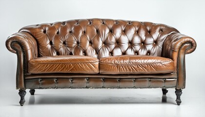 Wall Mural - Vintage distressed leather sofa on white backdrop
