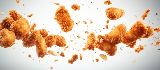 Aufkleber - Popcorn chicken falling with copy space image on white background.