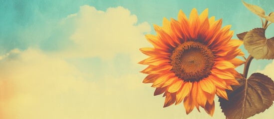 Poster - Vintage-style sunflower with retro filter effect on a copy space image.