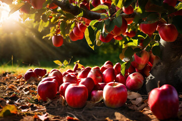 Poster - Orchard Splendor: A Majestic Apple Tree Laden with Summer's Bounty