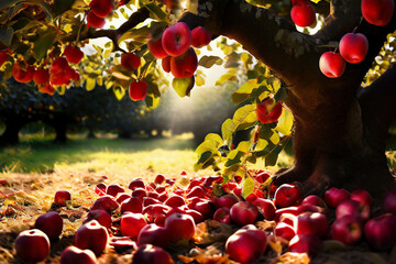 Wall Mural - Orchard Splendor: A Majestic Apple Tree Laden with Summer's Bounty