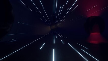 Aufkleber - Abstract dark sci-fi geometric tunnel with spinning ball, 3d rendering, Loop animation
