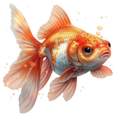 Vibrant goldfish with flowing fins and scales, swimming underwater, perfect for pet and aquatic themed designs. This image isolated on transparent or white background, PNG file.