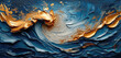 © DELstudio - Closeup of impasto abstract rough blue and golden colors art painting texture