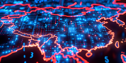 Wall Mural - china map telecommunication and data transfer networks with global internet and artificial intellige