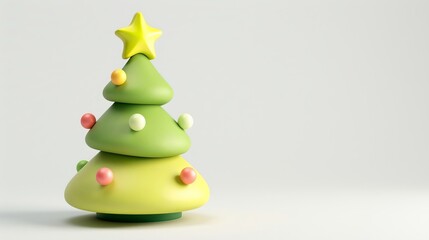 Wall Mural - A green 3D Christmas tree with a star on top. The tree is decorated with balls on white background