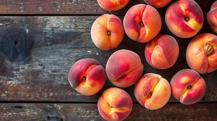 Wall Mural - Peaches on the table. Top View. Generative Ai