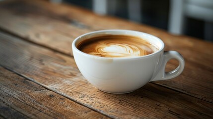 Wall Mural - hot coffee in cup on wooden table. Generative Ai