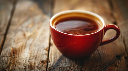 Wall Mural - hot coffee in cup on wooden table. Generative Ai