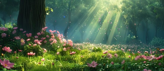 As the sun shines brightly overhead, the blooming flowers add a touch of color and beauty to the natural landscape, creating a scene that is both serene and enchanting