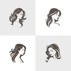 Wall Mural - Women heads in profile. Beautiful female faces profiles, black silhouette avatars, portraits with hairstyle vector set