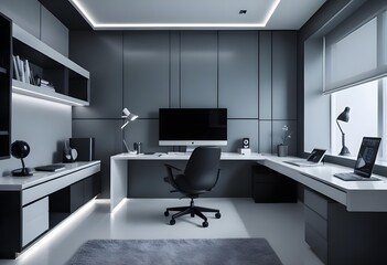 minimalist interior design style futuristic home office sleek furniture state of the art technology