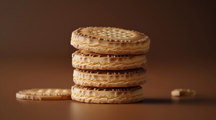 A 3D render of a biscuit set against a brown background