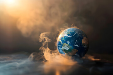 Wall Mural - Earth globe on Fire, concept of global warming and climate change. copy space.