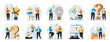 © alexdndz - Finding solution web concept with people scenes mega set in flat design. Bundle of character situations with brainstorm, think and creativity for business, generating new ideas. Vector illustrations.