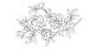 © abcvector - Peony flower arrangement line art on white background. Silhouette botanical hand drawn element for wedding, invitation frame design, vector illustration