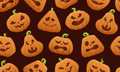 Wall Mural - Vector seamless pattern with Halloween pumpkins