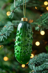 Wall Mural - the pickled cucumber like a new year's toy hanging on a christmas tree