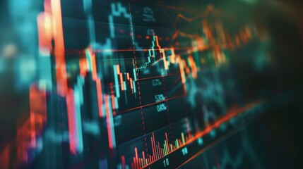 Wall Mural - Close-up of a candlestick chart displaying stock market data, with indicators of price movement and volume