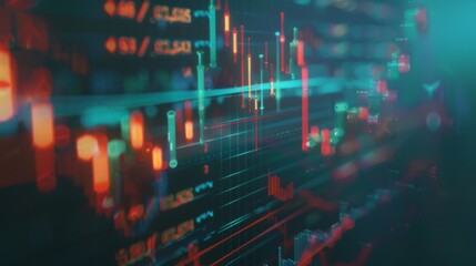Leinwandbilder - Close-up of a candlestick chart displaying stock market data, with indicators of price movement and volume
