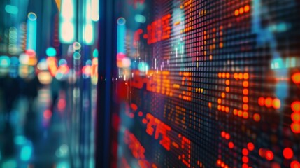 Fototapete - Close-up of a stock ticker board displaying live prices and changes for various stocks, in real-time.