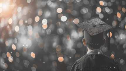 A person wearing a graduation cap stands in front of a blurry background. Concept of accomplishment and pride, as the person is likely a graduate about to receive their diploma