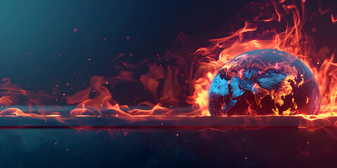Wall Mural - Earth globe heating in a micro wave, concept of global warming and climate change
