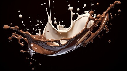 Wall Mural - Rich Chocolate and Milk Splash in Captivating 3D Rendering - Stock Illustration