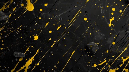 Wall Mural - Abstract yellow and black paint splatter on textured surface