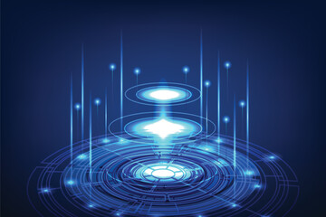 Wall Mural - Portal and hologram futuristic circle on blue isolate background. Abstract high tech futuristic technology design