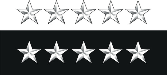 five stars army, military, award, medal, honour, reward navy 5 star service, score, silver detailed 
