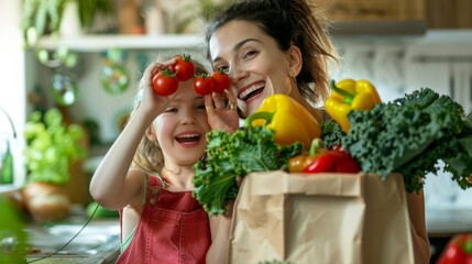 Poster - The mother and daughter cooking.