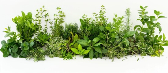 Herbs freshly plucked with a white backdrop