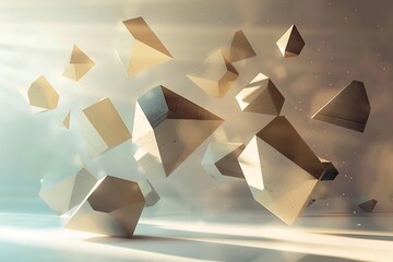 Wall Mural - A nexus of floating geometric shapes in a vacuum