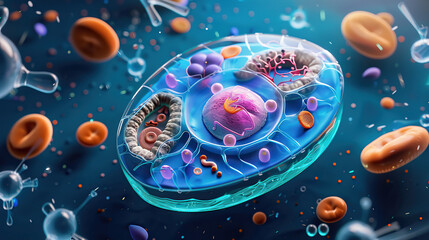 Wall Mural - Eukaryotic Cell With Organelles Labeled