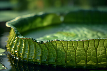 close-up of the surface of a lily pad